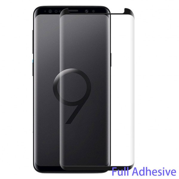 Wholesale Galaxy S9 / S8 Full Adhesive Glue Full Edge Tempered Glass Screen Protector - Case Friendly (Glass Black)